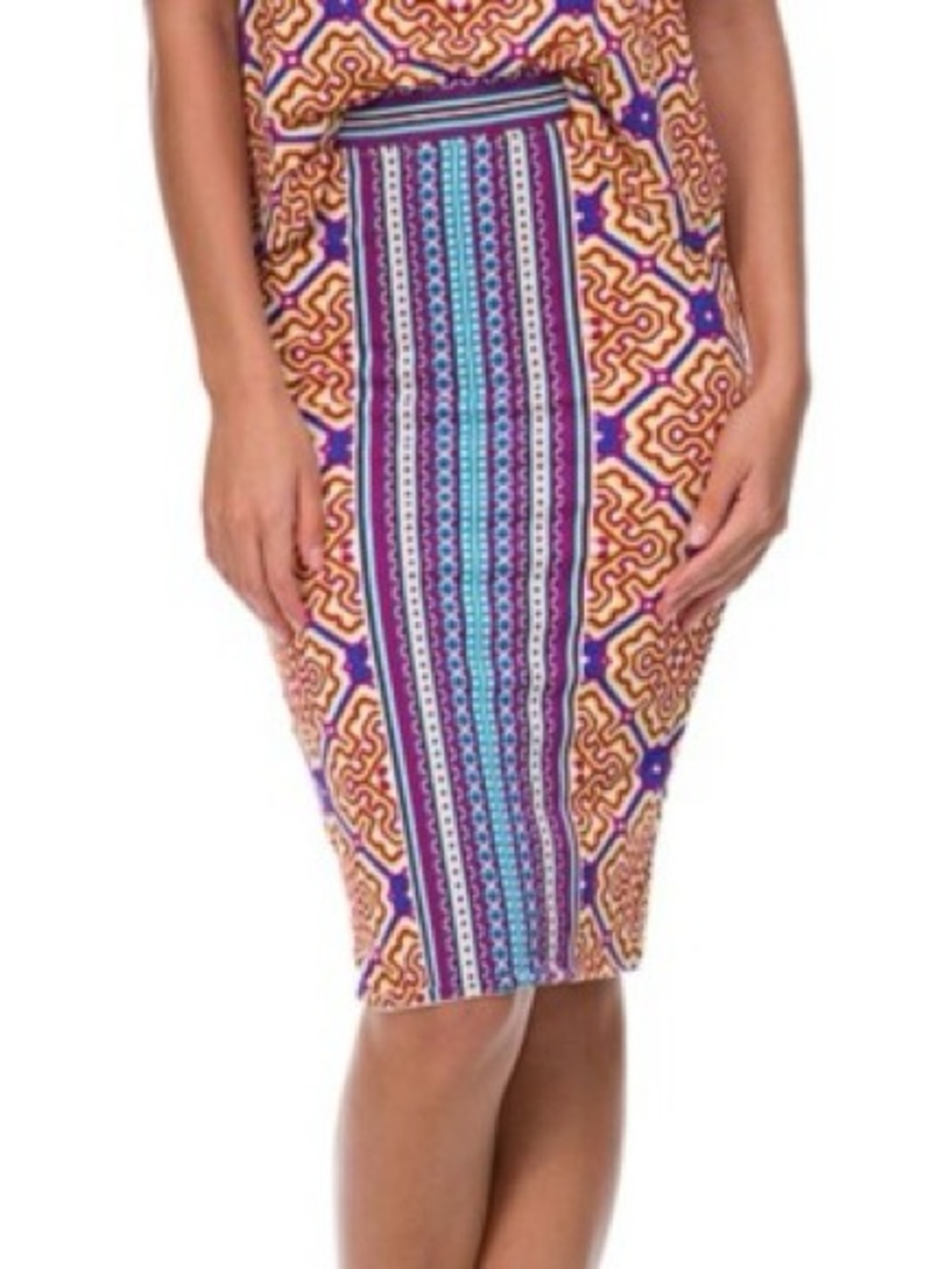 Tigerlily size S bodycon midi knee length Skirt in Yellow, Blue & Purple